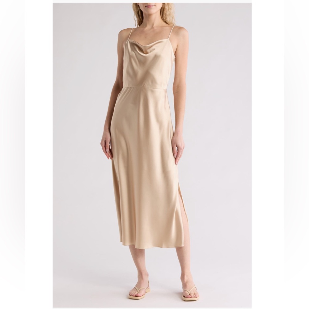 Vince • Midi Dress • Shiny Satin • Cowl Neck • Cream Color • Size 0